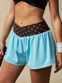VARSITIE Women's Summer Patchwork Polka Dot Print V-Waist Sports Shorts - Multicolor - View 4