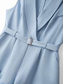 GlowEve CURVE Macacão Elegante de Linha A para Mulheres Plus Size, Amarração na Cintura, Macacão Fluido e Gracioso, Macacão Romântico para Férias de Verão - Azul - Visão 5