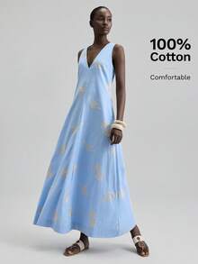 Ontre Đầm dài nữ Xuân/Hè 2026SS, không tay, cổ chữ V, họa tiết hoa jacquard, thiết kế đầm dài thời trang, đầm đi biển nữ, dáng chữ A rộng rãi, thắt eo, phong cách nghỉ dưỡng, áo tắm liền thân, màu xanh lá cây, thêu hoa, họa tiết trừu tượng, dự tiệc, nghỉ dưỡng, đầm đi biển, đầm hai dây, thiết kế bohemian cao cấp, trang phục Xuân/Hè, đồ đi biển, đồ nghỉ dưỡng, đầm dài nữ thời trang và đa năng. - Rửa nhẹ - Xem 1