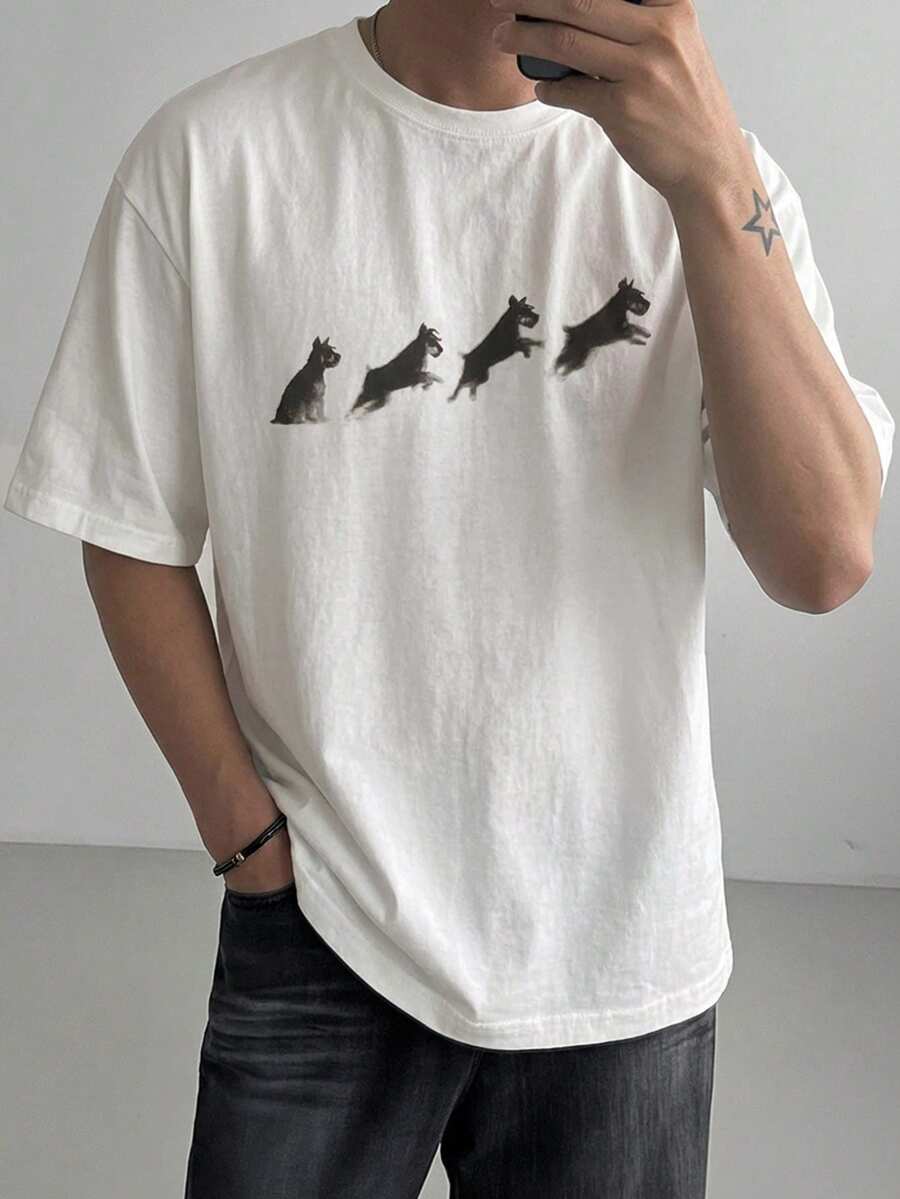 DAZY Áo thun nam tay ngắn màu trắng in hình cún con - trắng - Xem 1