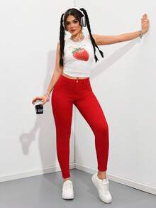 Rivivi Quần jeans dáng ôm màu trơn thường ngày - Màu xanh lam - Xem 3