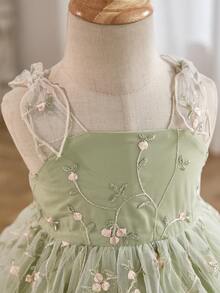 这款可爱女婴休闲简约绿色网纱提花泡泡袖连衣裙适合生日派对、聚会、表演、婚礼、洗礼、开幕式、日常穿着、上学、郊游以及春夏季节穿着。 - 綠色 - 查看 2