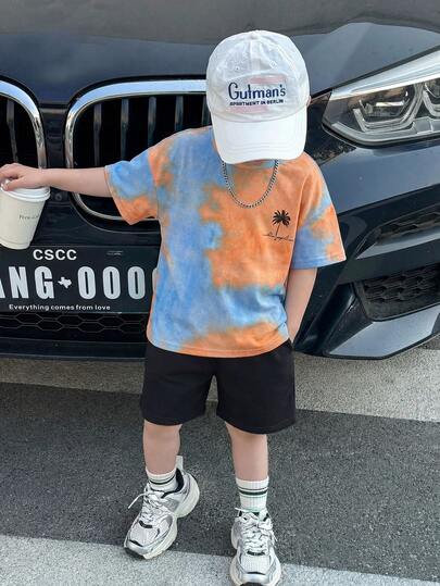 SHEIN [Random 3 Sets, Send 1 Set]2pcs/Set Young Boys Casual Korean Style Comfortable & Practical Versatile Fluorescent Blue T-Shirt + Loose Shorts Set, Suitable For Daily Wear, School, Outings, Sports, Spring/Summer, Fleece, Thickened Summer Outfits Y2k Vacation Tendencias Ss26 Streetwear  Burgundy Holiday Vintage Boho Festival Gras Party Cute Birthday Boys Modest Casual Cozy