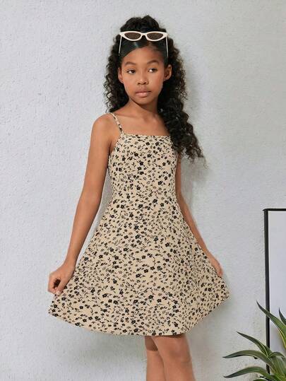 SHEIN Tween Mädchen Kleid mit Blumenmuster, ärmellos mit Ausschnitt am Rücken und Schleife für den Urlaub