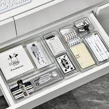 Caja de almacenamiento de cosméticos y cuidado de la piel, organizador de cajones de varios tamaños, ideal para escritorios, dormitorios, habitaciones de estudiantes y almacenamiento de papelería - transparente - Ver 8