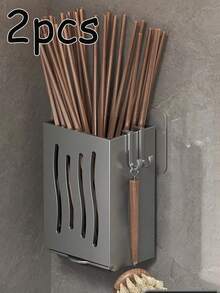 1pc Multi-Function Kitchen Chopstick Holder Organizer Wall Mounted Chopstick Drainer Rack Household Kitchen Utensil Storage Rack Home Organization Supplies Kitchen Accessories Space Saving Rustproof Stainless Steel Quick Drying Ventilated Countertop Or Wall Mount Self Adhesive Or Drilling Installation Large Capacity Multi Purpose For Spoons Forks Ladles Cooking Utensils - Grey - View 9
