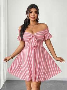 SHEIN Elenzya Plus Size Short Sleeve Pink Casual Cute Shift Dress, Fashionable Commuting Vacation Summer - Pink - View 2