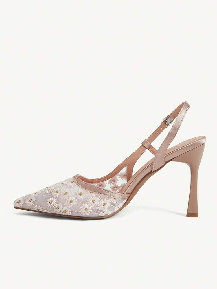CUCCOO CHICEST Women Shoes Outdoor Women's Pointed Stiletto Jasmine Decorative Mesh Fabric Fashion Comfortable Daily Party Banquet Buckle Shoes