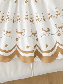 SHEIN Genkimix Kids 女婴/婴儿白色圆领连衣裙，配棕色缎带蝴蝶结、荷叶边袖口、脚印和爱心刺绣，清新甜美的田园风格，轻盈透气，适合夏季穿着。 - 彩色 - 查看 7