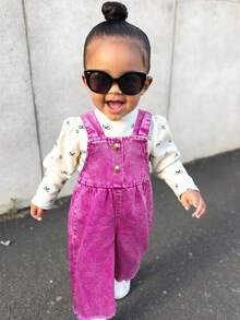 SHEIN Baby GirlNavy Blue Loose Denim Jumpsuit - Pink - View 5
