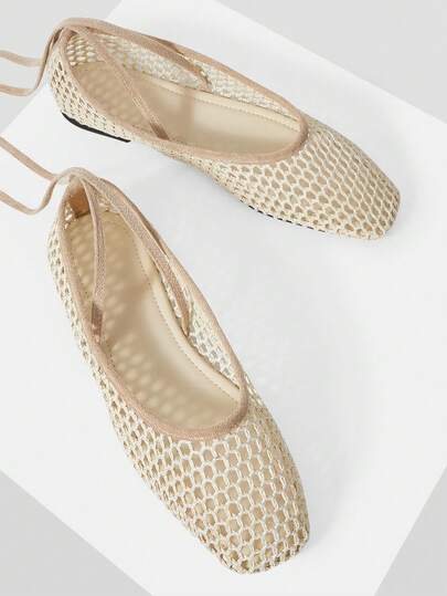 Mnmlis Exquisite Woven Hollow Flat Women's Shoes, Fashionable And Comfortable, Square Toe Elegant Flat Shoes