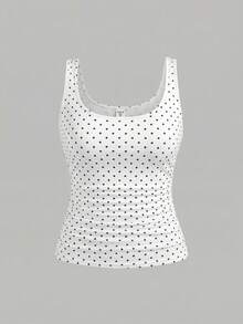 Girlism Bộ 2 áo hai dây cổ tròn xếp ly in chấm bi đen trắng dành cho thiếu nữ, thích hợp mặc hàng ngày, đa năng và mặc ở nhà. - Đen và trắng - Xem 6