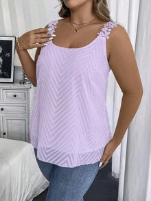 Vionelle 大码女式纹理宽松休闲背心，夏季可爱休闲上衣，夏季女式上衣 - 淡紫色 - 查看 5
