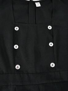 SHEIN Sparklyn 少女泡泡袖修身连体裤，搭配装饰性多纽扣拼色阔腿裤 - 黑與白 - 查看 7