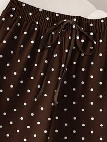 CosyJoli Plus Size Women Polka Dot Print Tie Waist Wide Leg Pants - Brown - View 6