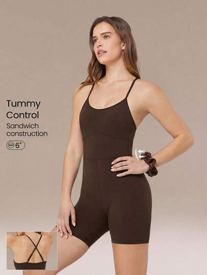  Bộ áo liền quần thể thao SHEIN GLOWMODE X Marika Sila 6" FeatherFit™ có đai điều chỉnh, ôm bụng, thích hợp cho yoga và mặc hàng ngày vào mùa hè.