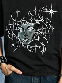 ROMWE MEN Street Life 男士休闲印花短袖T恤 - 黑色 - 查看 2