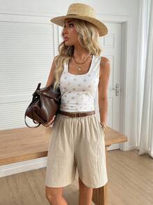 SHEIN LUNE 女士休闲波点夏季度假/通勤日常基本款时尚背心和短裤两件套 - 彩色 - 查看 5