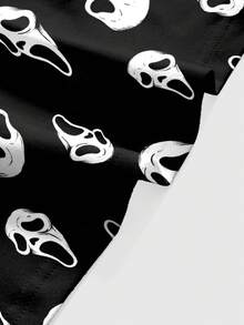 ROMWE Sexy Gothic Dark Mysterious Demon Mask Edgy Music Festival Horror Vintage Cropped Top For Women - Black - View 3
