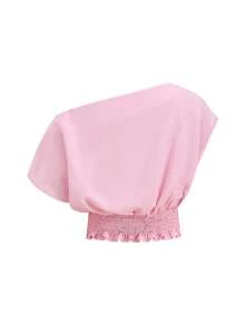 Ellevyn Bộ đồ 2 mảnh thanh lịch dành cho nữ, gồm áo hai dây màu trơn, thiết kế bất đối xứng vai, thắt eo và chân váy ngắn đính sequin họa tiết hoa. - Màu Hồng baby - Xem 2