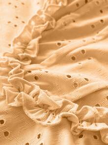 Vionelle Vestido de tirantes de línea A con volantes y calados en el bajo, de jacquard beige para mujer, talla grande, atuendo casual de vacaciones, atuendo para citas, atuendo dulce para el té de la tarde - Burdeos - Ver 7