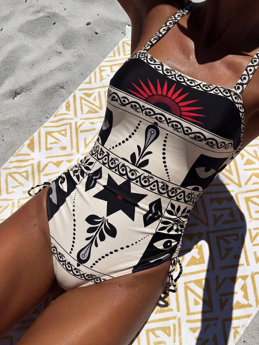 Zivah Bộ đồ bơi liền thân có dây rút bên hông dành cho nữ, thích hợp cho kỳ nghỉ hè/xuân 2026, thích hợp đi biển.