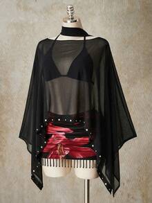 SHEIN ICON Áo kiểu nữ cỡ lớn thời trang đính đinh tán, gợi cảm, xuyên thấu. - màu đen - Xem 7