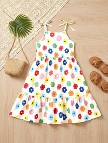 Vestido sin mangas con estampado floral colorido para niña - Blanco - Ver 6
