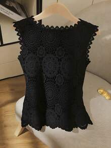 GlowEve Áo hai dây ren móc dành cho nữ, thiết kế không tay thời trang, thanh lịch và tôn dáng. - màu đen - Xem 2