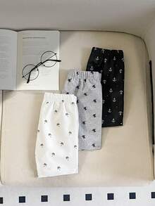 SHEIN 3件裝嬰幼兒男童休閒多色彈性腰抽繩印花短褲，適合夏季戶外、學校、日常、度假與派對 - 彩色 - 查看 2