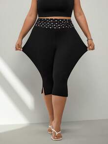 SHEIN CURVE+ Quần legging nữ cỡ lớn màu đen chấm bi dáng ôm dài 3/4, thích hợp mặc đi làm hàng ngày, hẹn hò, dự tiệc, mùa thu/đông/hè, Giáng sinh, Năm mới, Lễ Tạ ơn, tiệc tùng, đám cưới, đi biển, lễ tốt nghiệp, sang trọng, thanh lịch, thường ngày, đi chơi, hẹn hò, hẹn hò, đi làm, tỏa sáng, Ngày lễ tình nhân, thanh lịch, kỳ nghỉ, thường ngày, phong cách Y2K, gợi cảm. - màu đen - Xem 5