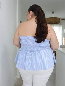 Pretty and Ole Plus Size Women Summer Striped Strapless Top - Blue and White - View 2