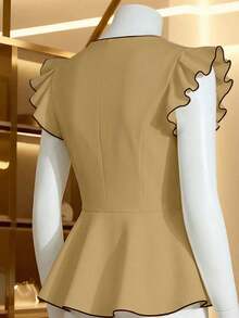 Franclia Elegant Pastal Summer Women's Blouse, Semi Formal Stylish Fitted Waist Shirt With Piping Design For Everyday Wear, Dates Golf, Commuting - Champagne - View 4