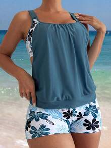 SHEIN Swim Lushore Floral Print Tankini Swimsuit Set, Beach Resort Vacation, Spring/Summer - Multicolor - View 5