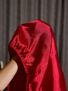 SilkySpell Conjunto de pijama de mujer con cuello en V sexy de seda sintética rojo vino y encaje en contraste - Burdeos - Ver 8