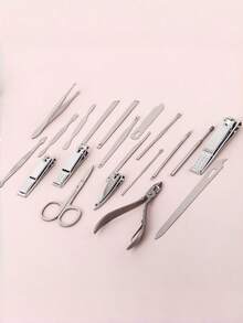 1pc 19-Piece Stainless Steel Nail Clipper Set With A Storage Box, Featuring A Foot File And Nail Grooming Tools, Making It A Complete Set Of Nail Clippers And Nail Care Tools. - Beige - View 4