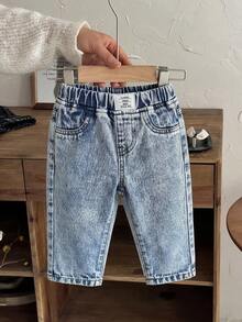 SHEIN LMoss Kids 男童修身锥形牛仔裤 - 淺色水洗藍 - 查看 4