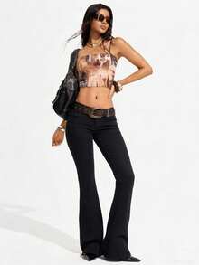 SHEIN Tall Women's Casual Versatile Flared Jeans With Pockets - Black - View 6