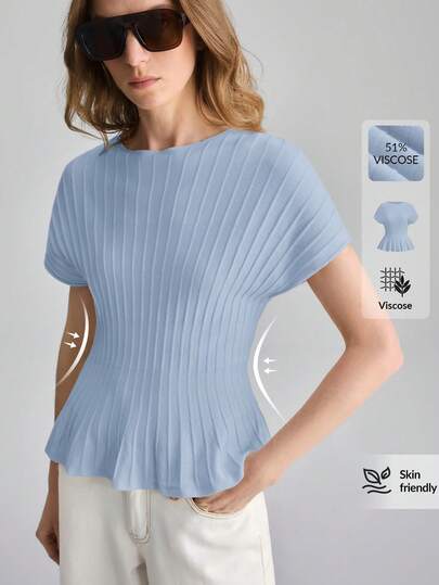 Ontre 2026SS كنزة صوفية نسائية جديدة، ملابس علوية مافوقية مصنوعة من الأقمشة المحبوكة، بتصميم خطوط رفيعة، لون أحادي بياقة دائرية وأكمام قصيرة، كنزة صوفية موضة متعددة الاستخدامات للنساء، مناسبة لموسم الزفاف، ضيوف الزفاف، حفلات العطلات، عيد الحب الرومانسي، تشكيل الخصر، قصة فضفاضة، للربيع/الصيف، للارتداء في المكتب، للخروجات اليومية، ملابس ربيع/صيف عادية، عيد الاستقلال، طراز حضري أنيق، كنزة صوفية عصرية للتنقل