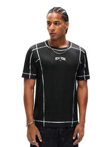 Parte superior de ropa de estar en casa casual con estampado de pata de gallo para hombres - Negro - Ver 4