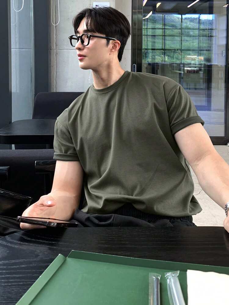 Men's Solid Color Crew Neck Casual Short Sleeve T-Shirt