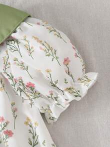 SHEIN Váy dễ thương ngọt ngào họa tiết hoa nhí tay cánh hoa cho bé gái - Nhiều màu - Xem 4