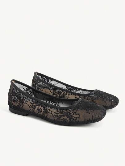 CUCCOO CHICEST Giày ba lê đế bằng, mũi vuông, chất liệu lưới, thoải mái, thanh lịch, thời trang, đa năng, kiểu dáng cổ tích, giày đơn nữ khoét rỗng.