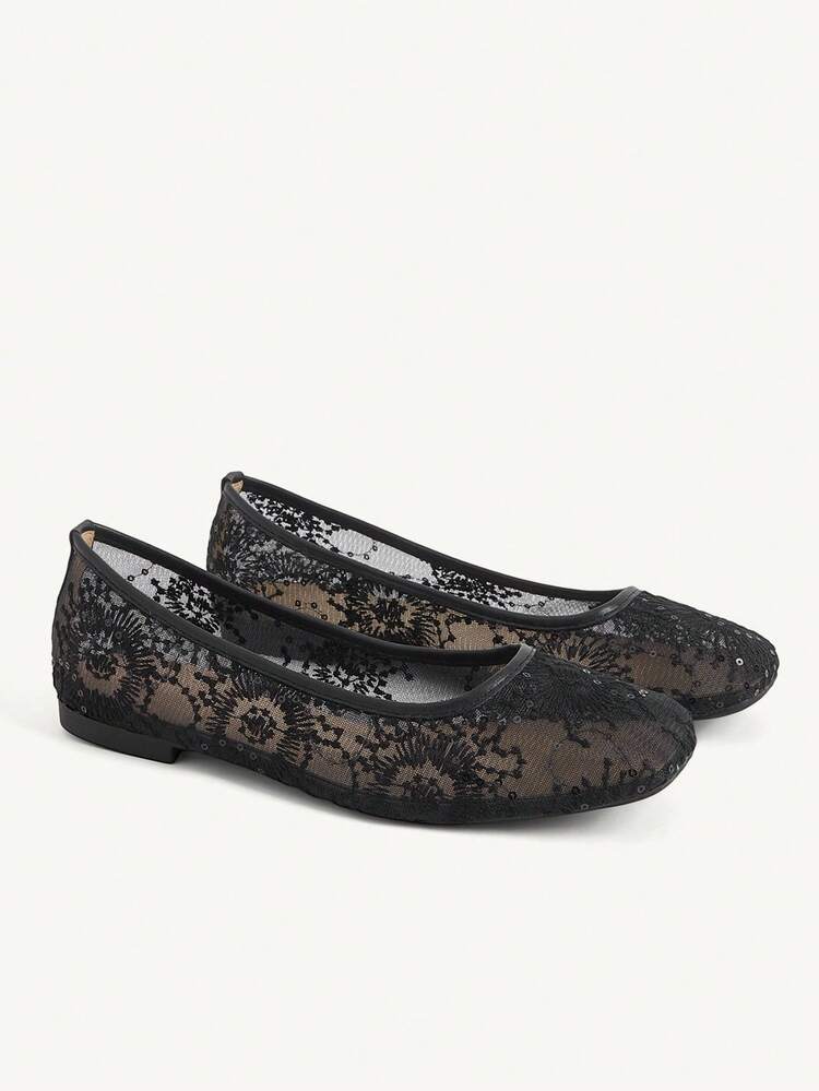 CUCCOO CHICEST Flat Bottom Square Toe Mesh Ballet Shoes Comfortable Elegant Fashion Versatile Fairy Fashion Hollow Women's Shoes