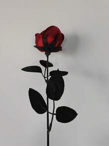 6Pcs Red Artificial Black Stem Roses, Luxury Faux Rose With Black Vase For Valentine Wedding Bridal Bouquet Table Decor - Red and Black - View 8