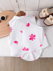SHEIN Young Girl Sleeveless Ditsy Floral Casual Shirt - White - View 2