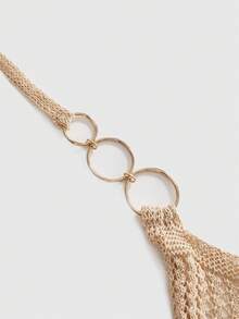 ROMWE Y2K 女士性感露背吊带镂空针织短款上衣 - 杏色 - 查看 3