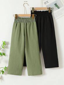 SHEIN Sparklyn 2条装少女纯色抽绳休闲裤，适合度假和户外旅行 - 彩色 - 查看 5