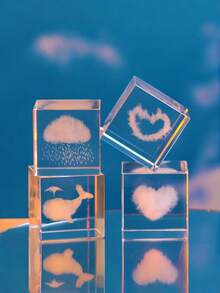 Haus Hana 3D雨云水晶立方体，心形/云朵/月亮/鲸鱼雕刻玻璃立方体，玻璃镇纸摆件，非常适合用作缝纫纸样压重物、纸艺、皮革制品、桌布压重物和DIY工作坊用品，理想的摄影道具、剪贴簿工具和蓝图架，现代家居和办公室桌面装饰，精致的玻璃工艺摆件，适用于客厅、书房和桌面，是生日、母亲节、情人节、复活节和圣诞节送给家人、朋友、爱人和DIY爱好者的理想礼物。 - 多色 - 查看 7