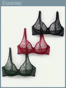 SHEIN Simple Solid Color Gather & Lift Spaghetti Strap Women's Bra - Multicolor - View 1